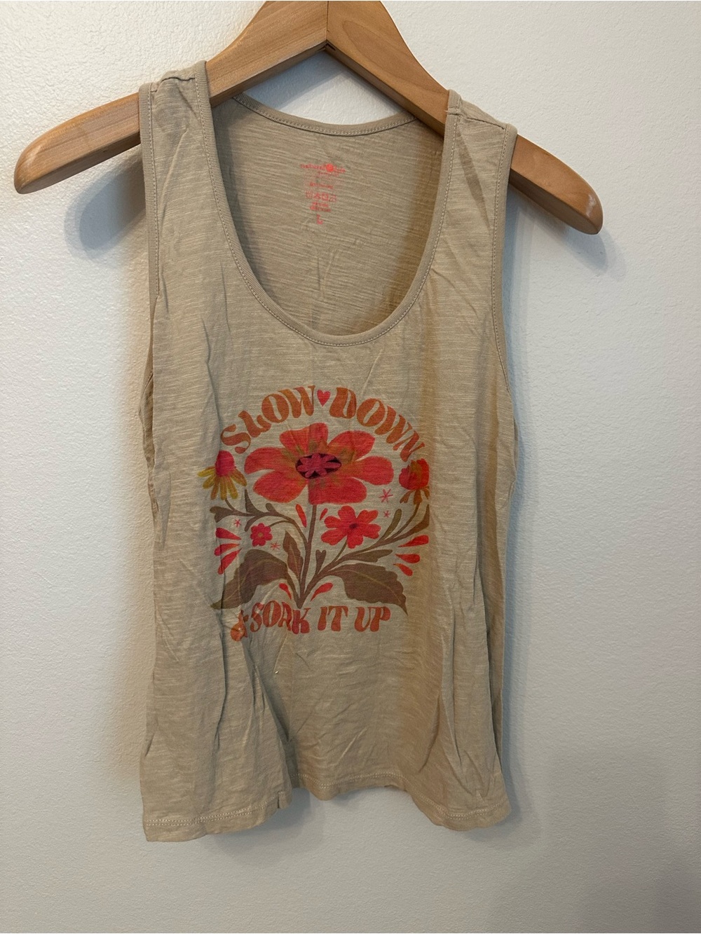Natural Life Slow Down Soak It Up Floral Graphic Tank Top - Beige